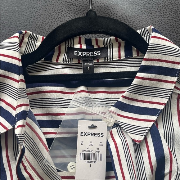 Express Women’s Portofino Shirt Dress, Size L, Blue & Burgundy Stripe. - Picture 4 of 6